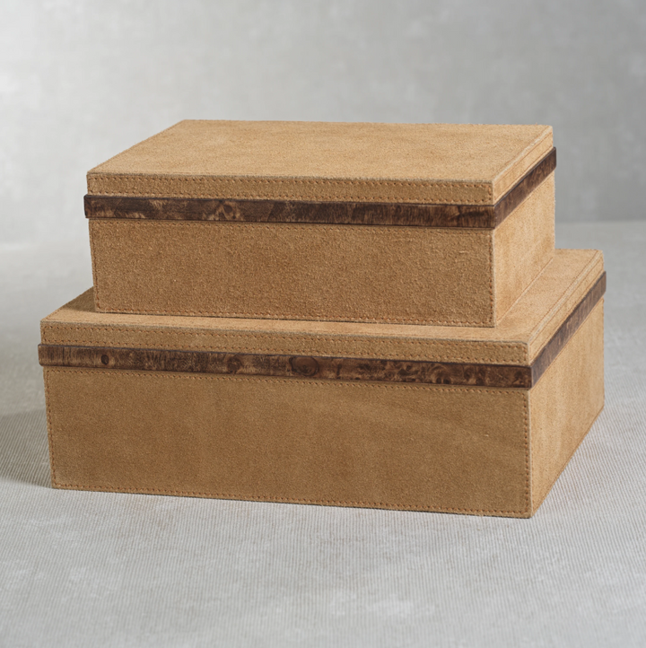 Cortina Suede Box w/ Burl Wood Trim - 13 Hub Lane   |  Decorative Boxes
