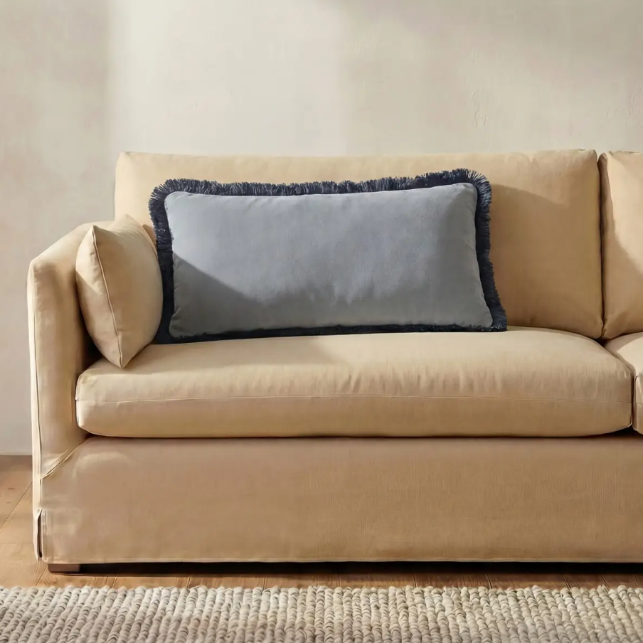 Yasmin Faux Mohair Lumbar Cushion, Light Blue