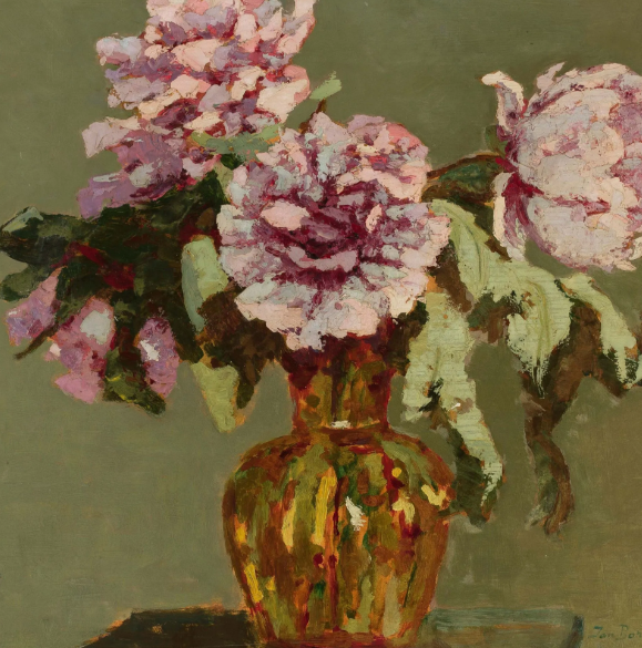 Peonies in Yellow Vase
