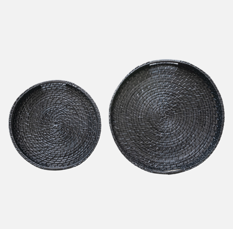 Hand-Woven Bamboo Tray, Black