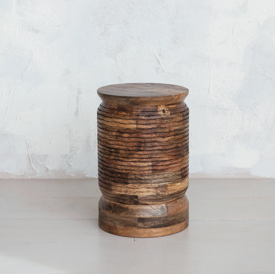 Hand-Carved Mango Wood Table/Stool - Thumbnail 2