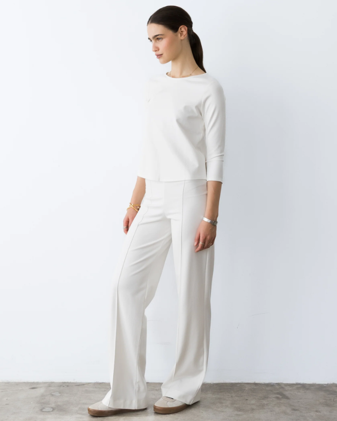 Ponte Knit 3/4 Sleeve Top, Off-White