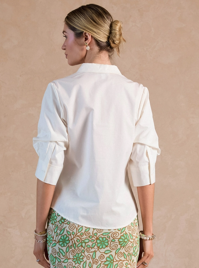 3/4 Sleeve Button Down Shirt, Ivory