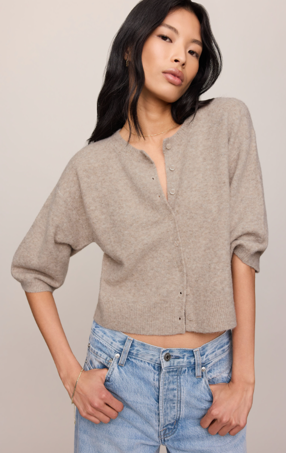 Valor Short Sleeve Cardigan, Natural Heather