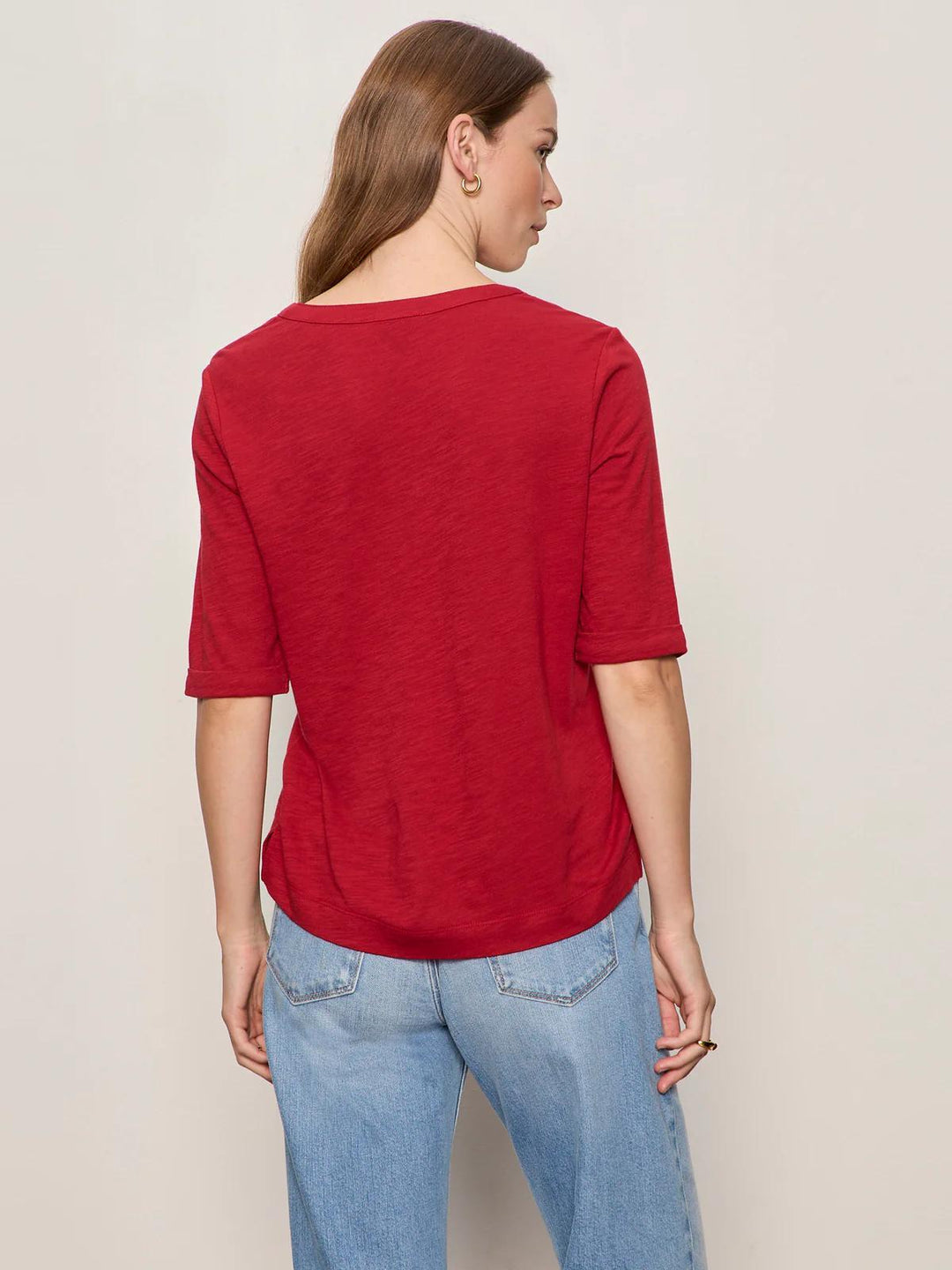 Dolce Notch Neck Tee, Red Berry