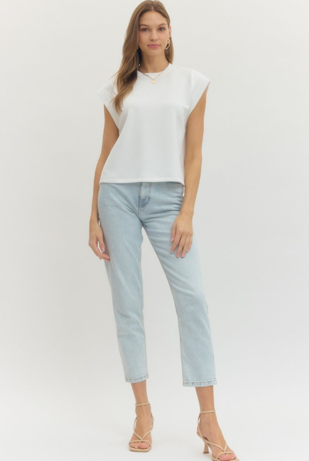 Cap Sleeve Crew Top, Off-White - 13 Hub Lane   |  Cap Sleeve Tees