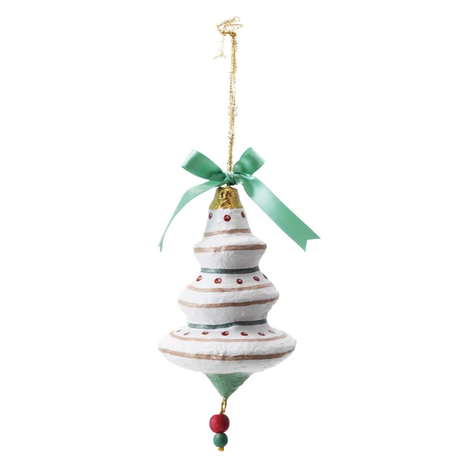 Hand-Painted Paper Mache Ornament w/ Bow - 13 Hub Lane   |  Paper Mache Ornaments