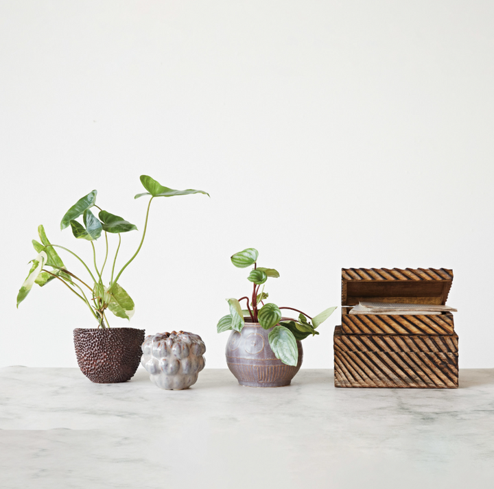Stoneware Formed Vase w/ Dots