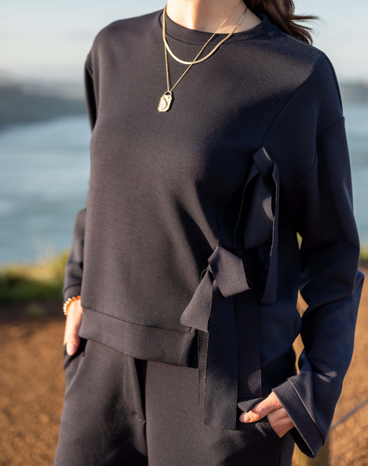 Simone Bow Crewneck Sweatshirt, Navy