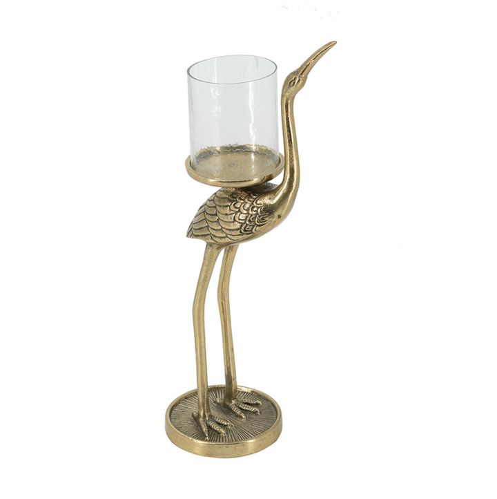 Gold Crane Candle Holder - 13 Hub Lane   |  Metal Candle Holders