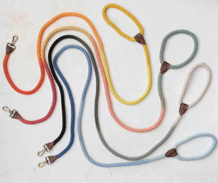 6' Braided Cotton Rope & Leather Dog Leash - 13 Hub Lane   |  