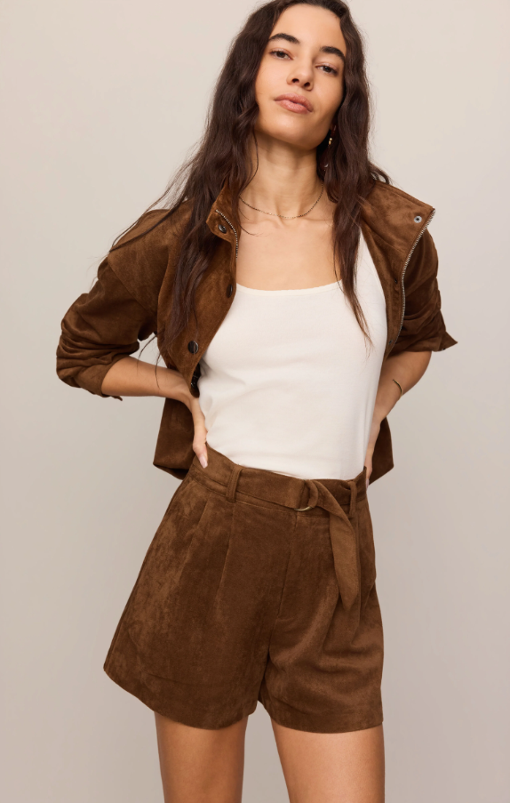 Ivory Suede Shorts, Saddle Suede