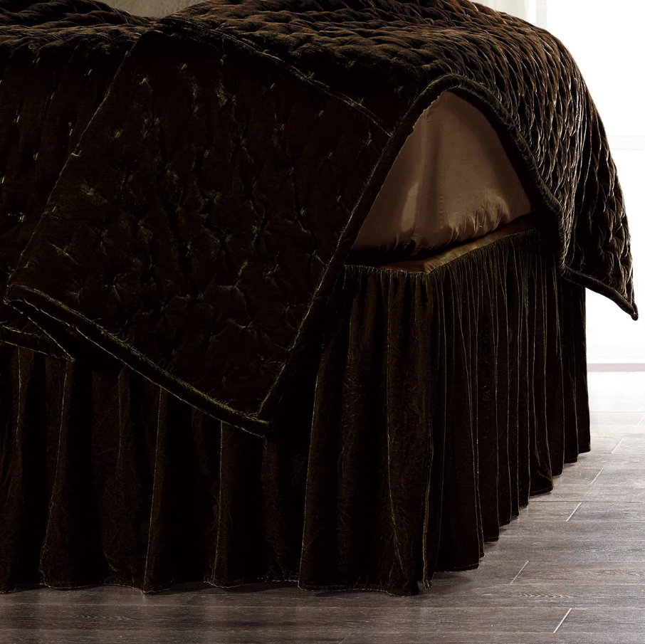 Stella Faux Silk Velvet Pintuck 3PC Quilt Set, Espresso - 13 Hub Lane   |  