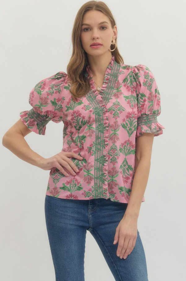 Floral Puff Sleeve Top, Pink - 13 Hub Lane   |  
