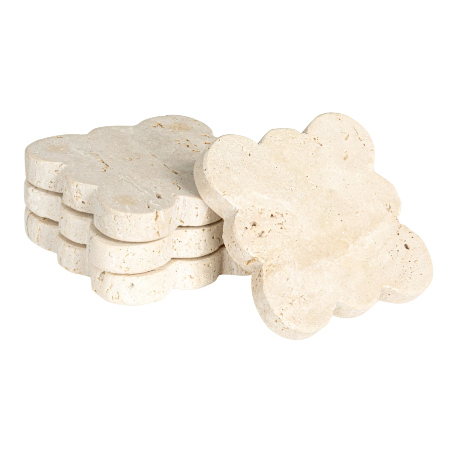 Travertine Coasters w/ Scalloped Edge, Set of 4