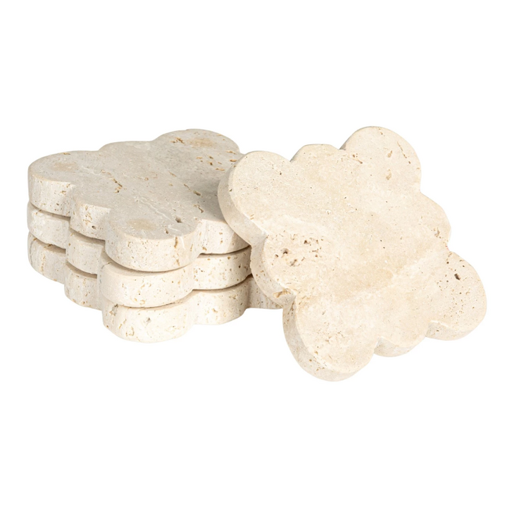 Travertine Coasters w/ Scalloped Edge, S/4