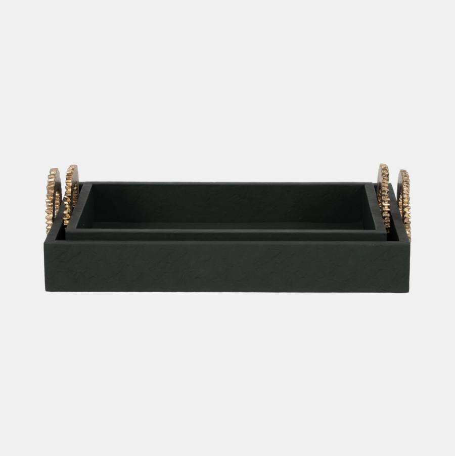 Faux Leather 5th Ave. Tray, Green & Gold