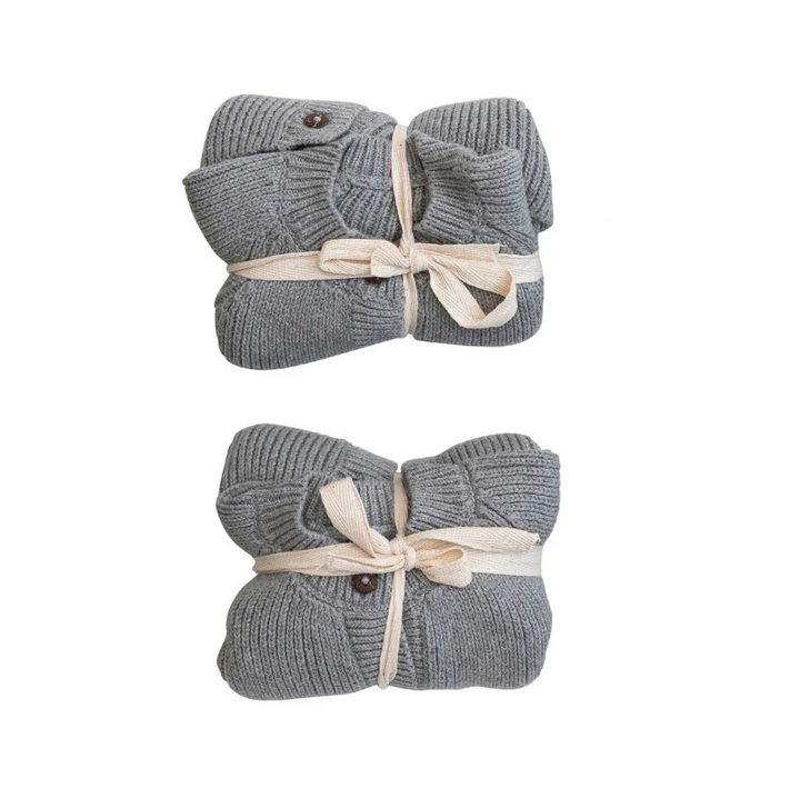 Cotton Knit Baby Sweater w/ Wood Buttons, 0-3M