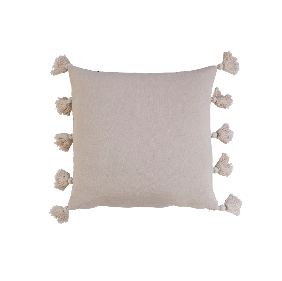 Woven Cotton Pillow w/ Embroidery & Tassels