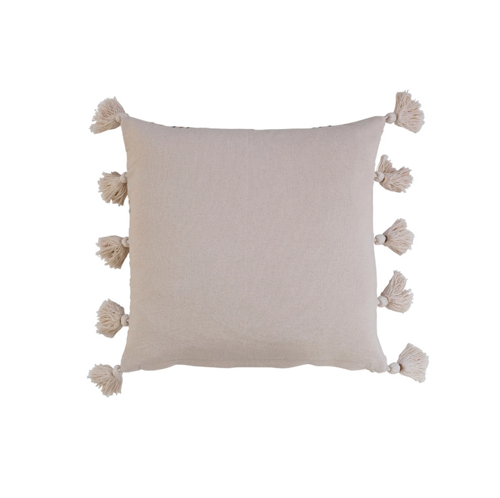 Woven Cotton Pillow w/ Embroidery & Tassels