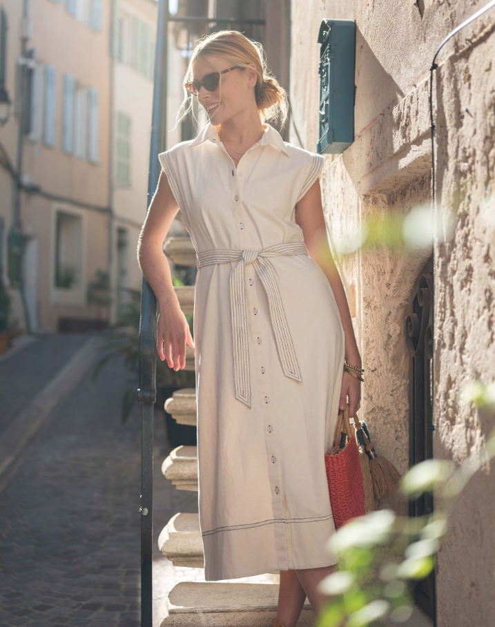 Le Midi Twill Shirt Dress, Bone
