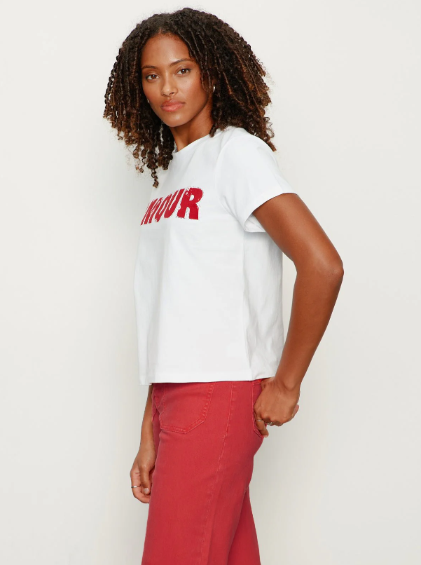 Embellished Tee, White w/ Cherry Lacquer - 13 Hub Lane   |  Crewneck Tees