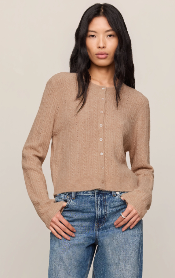 Medina Pointelle Cable Cardigan, Macaroon