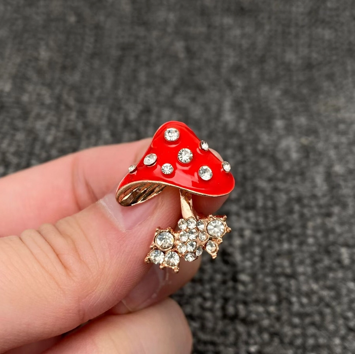 Enamel & Rhinestone Mushroom Brooch - 13 Hub Lane   |  Brooches