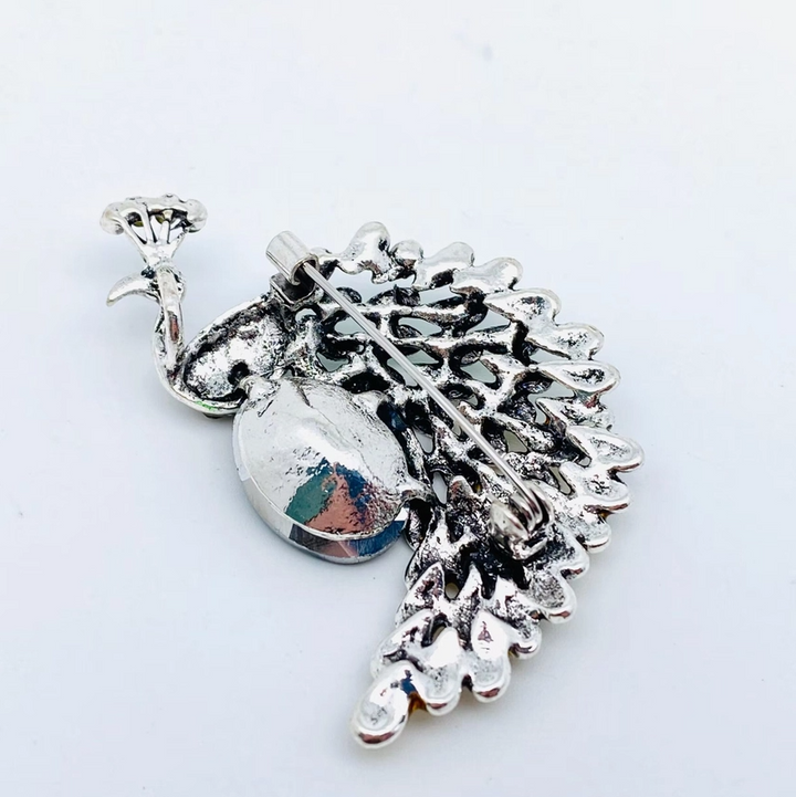 Enamel Rhinestone Peacock Brooch