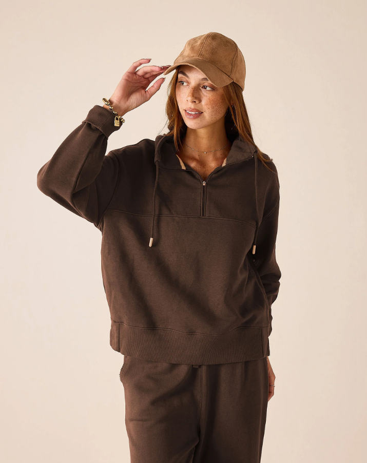 Frenchie Quarter Zip Sweatshirt, Espresso