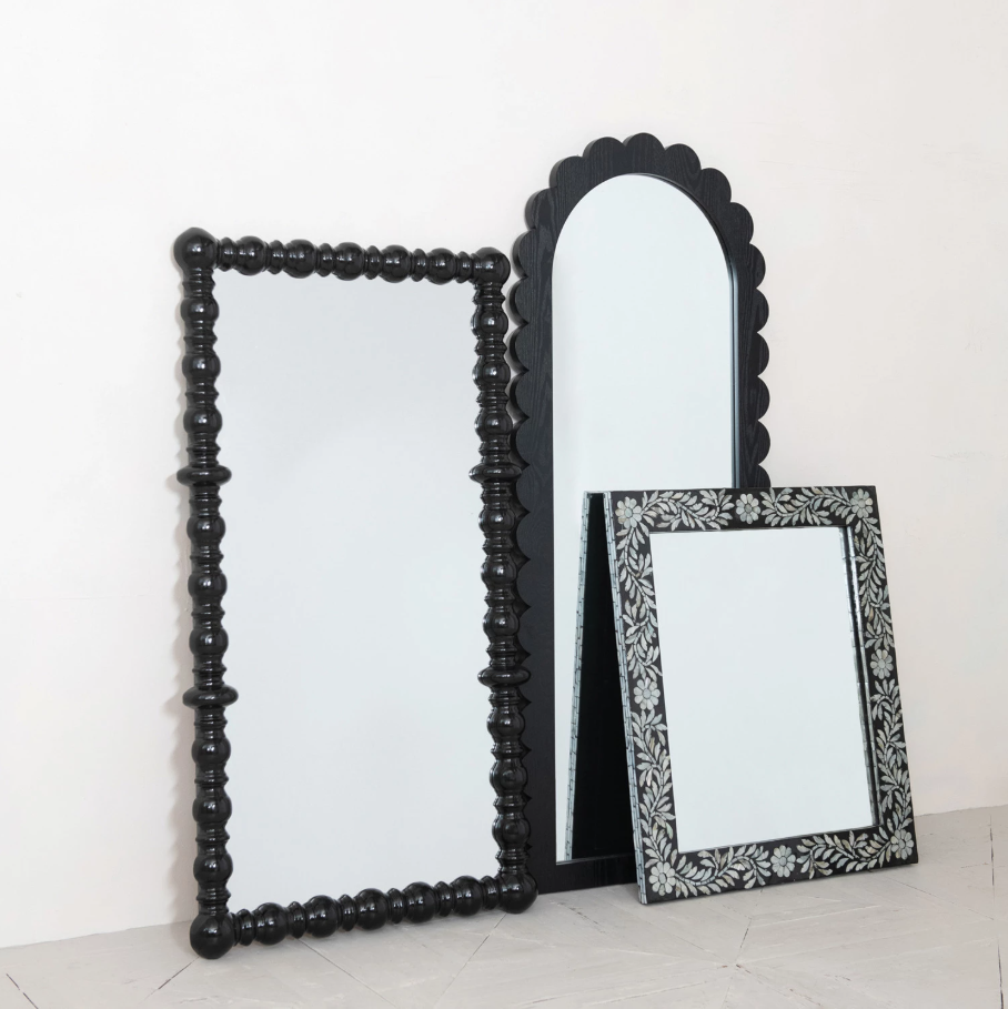 Spindle Wood Framed Wall Mirror, Black - 13 Hub Lane   |  Rectangular Wall Mirrors