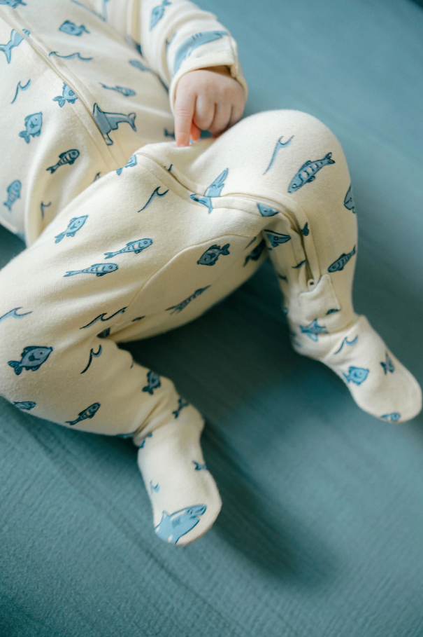 Organic 2-Way Zipper Footie, Sharks