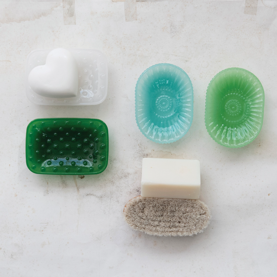 Embossed Milk Glass Footed Soap Dish