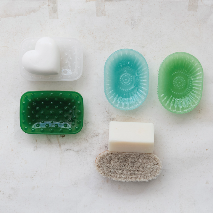 Embossed Milk Glass Footed Soap Dish
