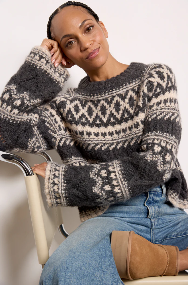 Fairisle Crew Neck Sweater, Heather Ash Multi