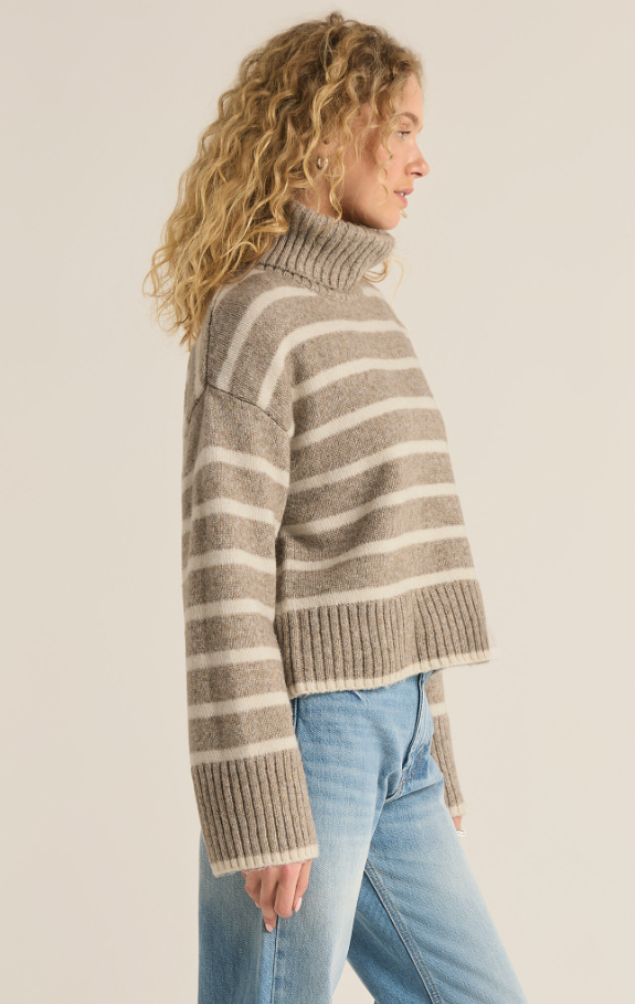 Josephine Stripe Sweater, Heather Taupe - 13 Hub Lane   |  Turtlenecks
