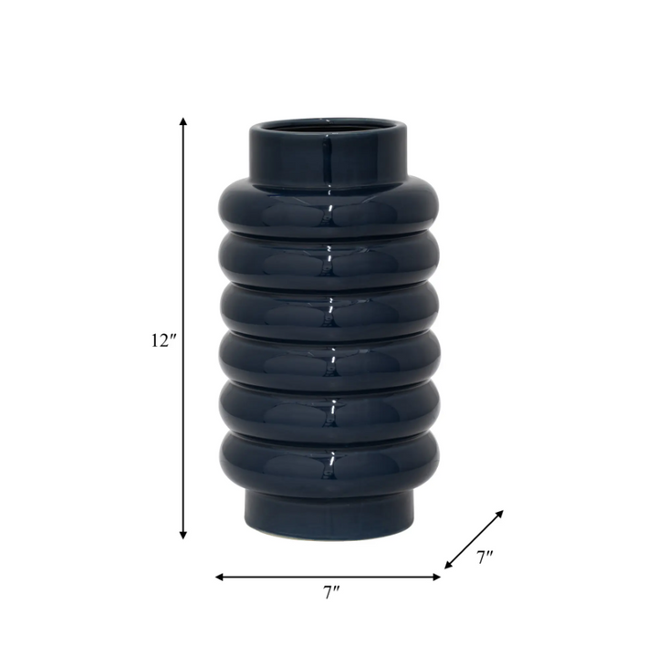 Navy Ceramic Ribbed Vase - 13 Hub Lane   |  