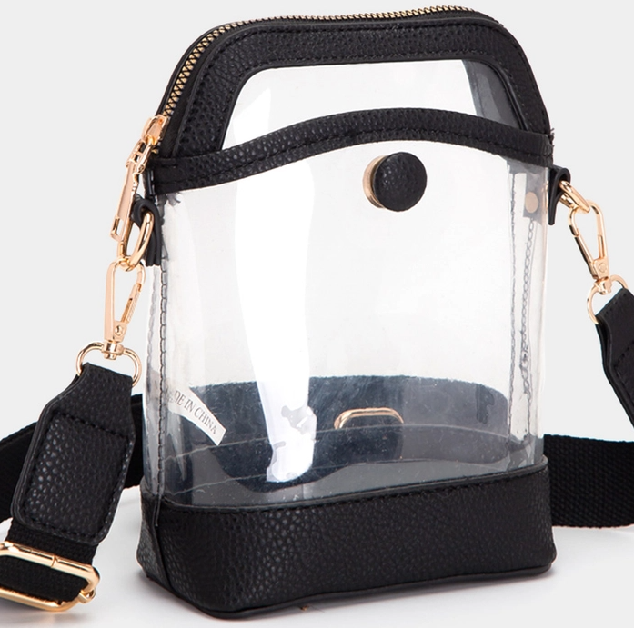 Transparent Crossbody Zipper Bag, Black - 13 Hub Lane   |  Clear Crossbodies