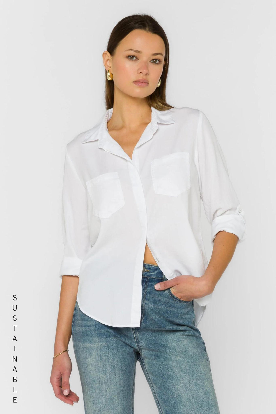 Riley Rolled Sleeve Shirt, Optic White