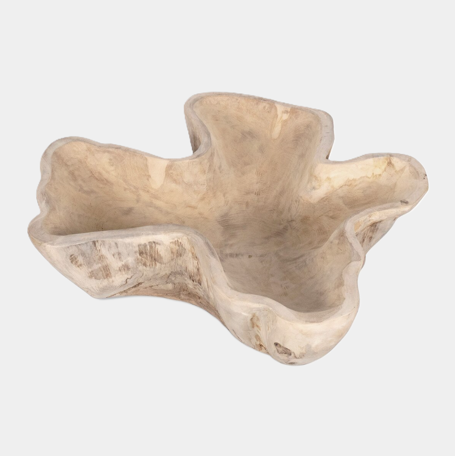 Organic Teak Wood Carved Bowl, Natural - 13 Hub Lane   |  