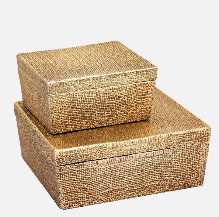 Embossed Jute Antique Brass Box