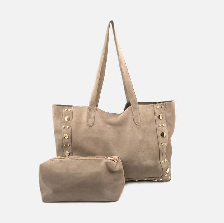 Large Suede Studded Tote