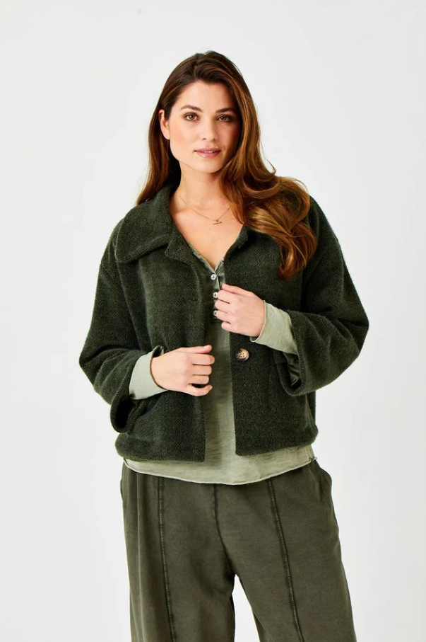 Noah Soft Fluffy Jacket With Front Pockets, Army - 13 Hub Lane   |  