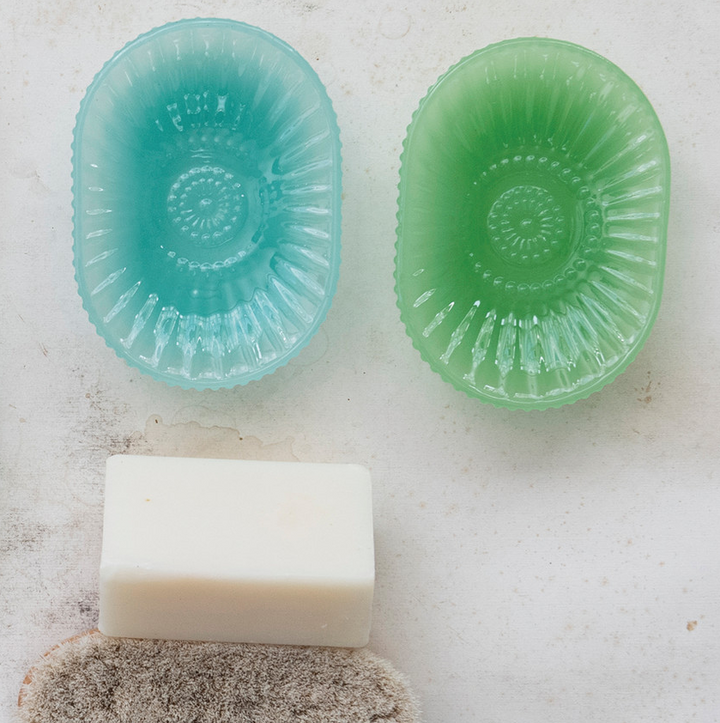 Embossed Milk Glass Footed Soap Dish