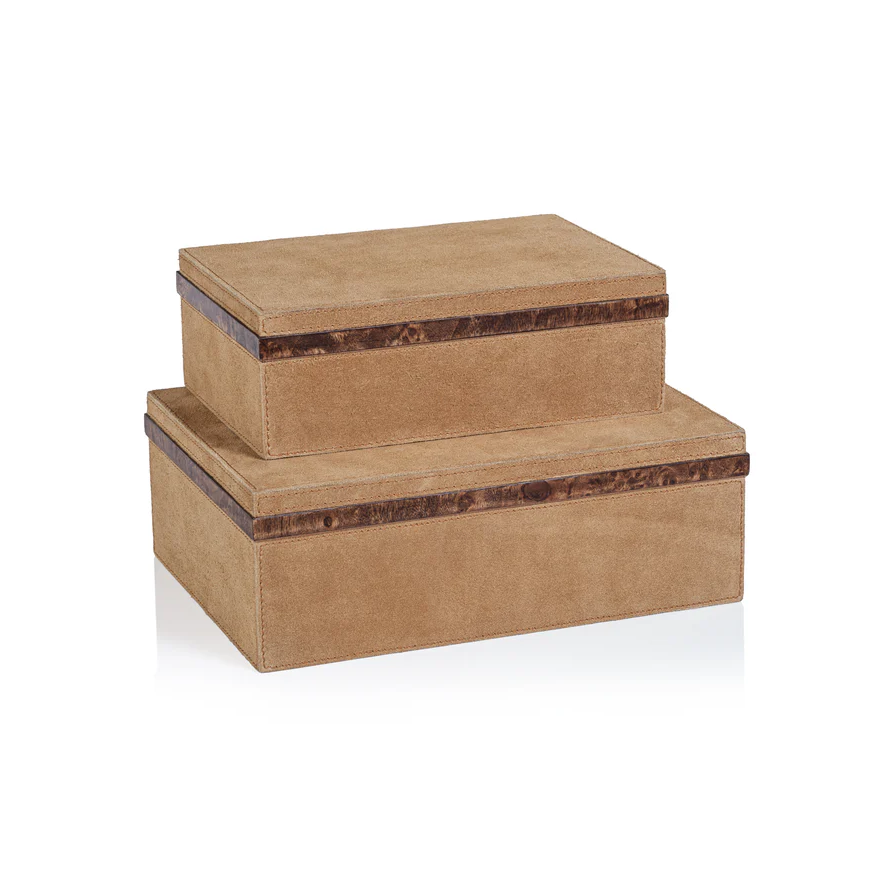 Cortina Suede Box w/ Burl Wood Trim - 13 Hub Lane   |  Decorative Boxes