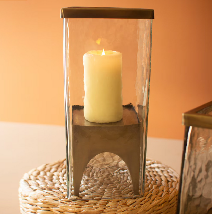 Square Glass & Brass Hurricane