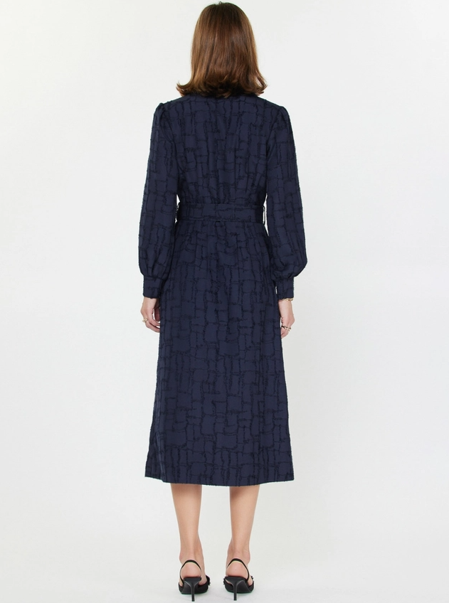 Textured Jacquard Shirt Midi Dress, Navy - 13 Hub Lane   |  Midi Dresses
