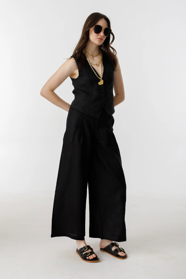 Culotte Linen Pants, Black - 13 Hub Lane   |  