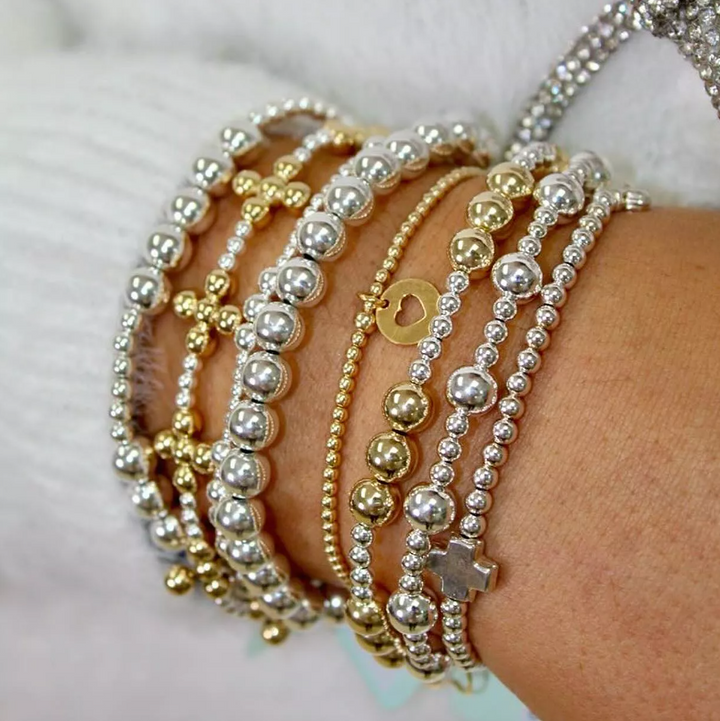 enewton classic grateful pattern 4mm bead bracelet - mixed metal - 13 Hub Lane   |  Beaded Bracelets