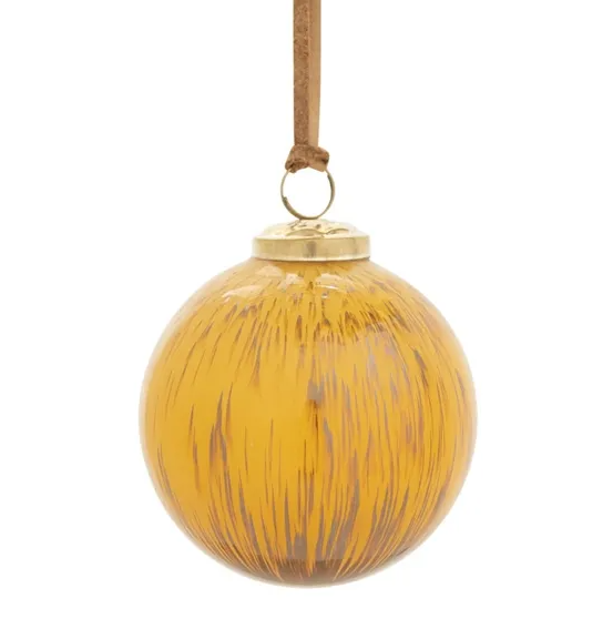 Yellow Marbled Glass Ornament w/ Leather Strap